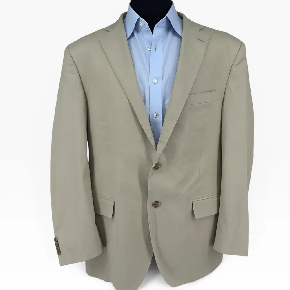 Peter Millar Flynn CT Blazer Jacket Mens 46R Beige Cotton Silk Blend Made Italy